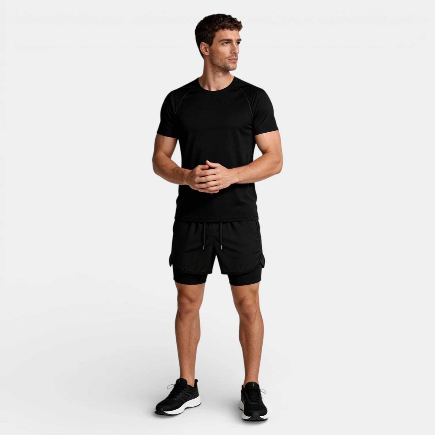 Athletic T-Shirt Drawstring Shorts Two-Piece Set for Men