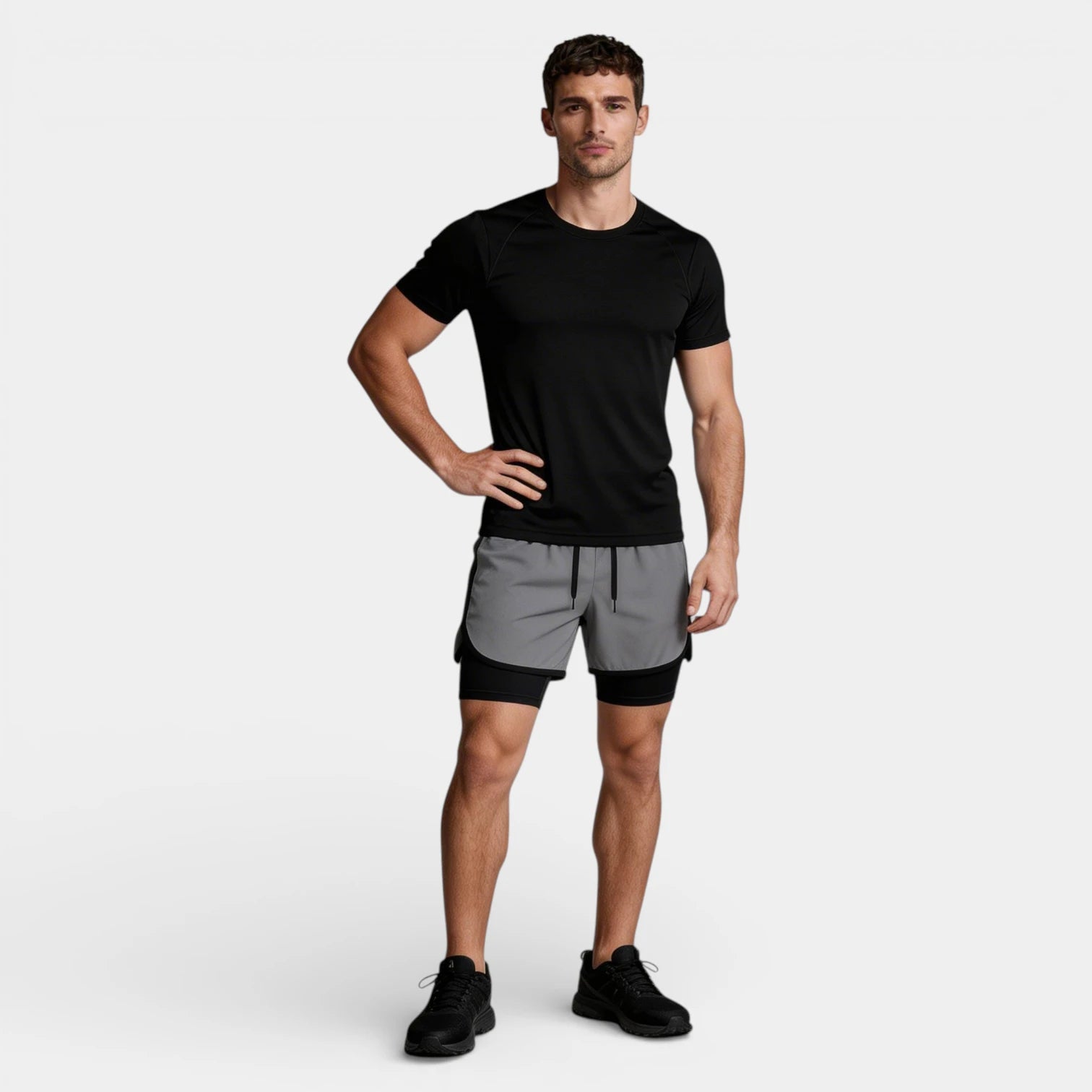 Athletic T-Shirt Drawstring Shorts Two-Piece Set for Men