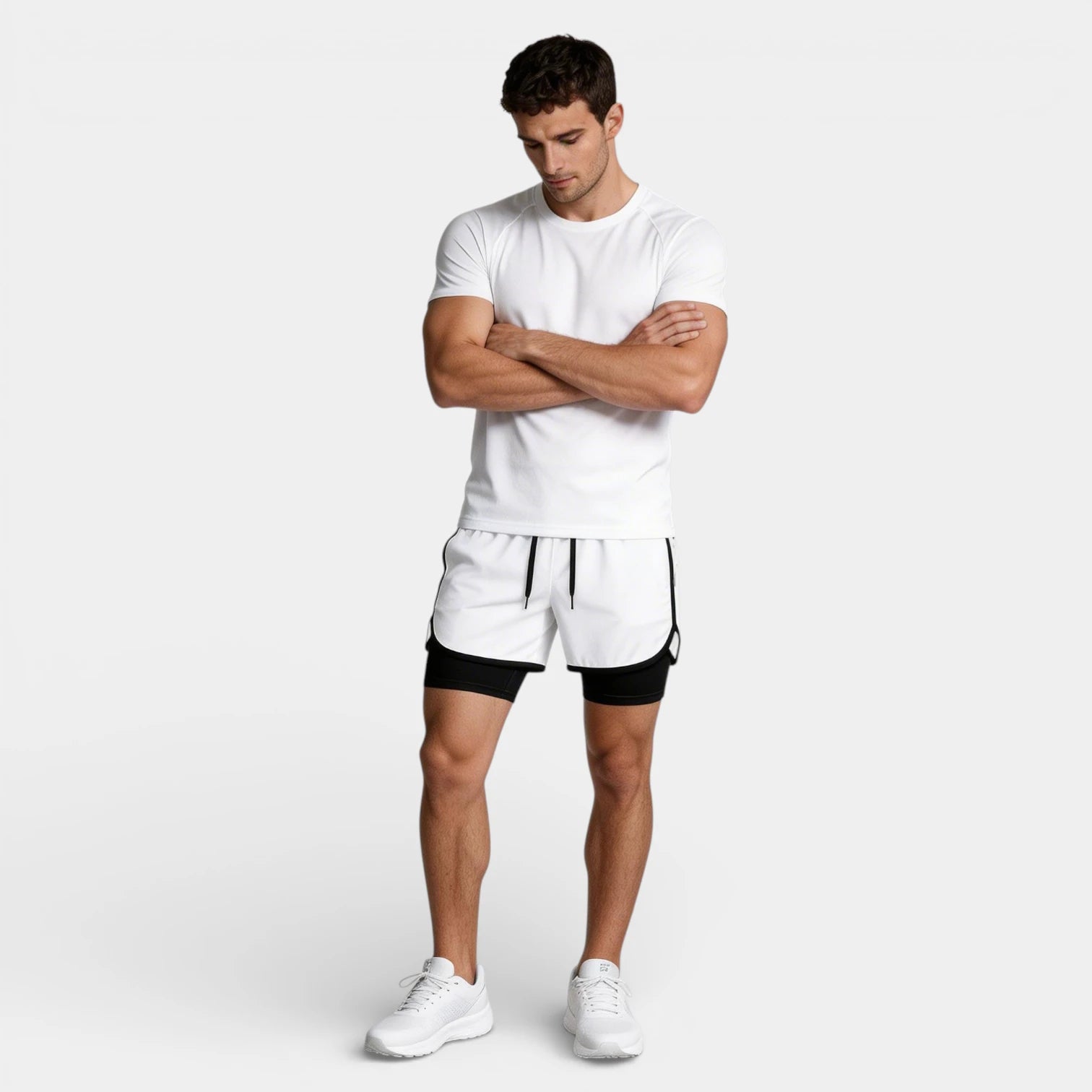 Athletic T-Shirt Drawstring Shorts Two-Piece Set for Men