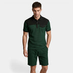 Waffle Texture Polo Shirt Shorts Set Regular Fit for Men