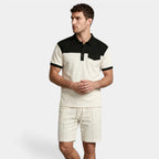 Waffle Texture Polo Shirt Shorts Set Regular Fit for Men