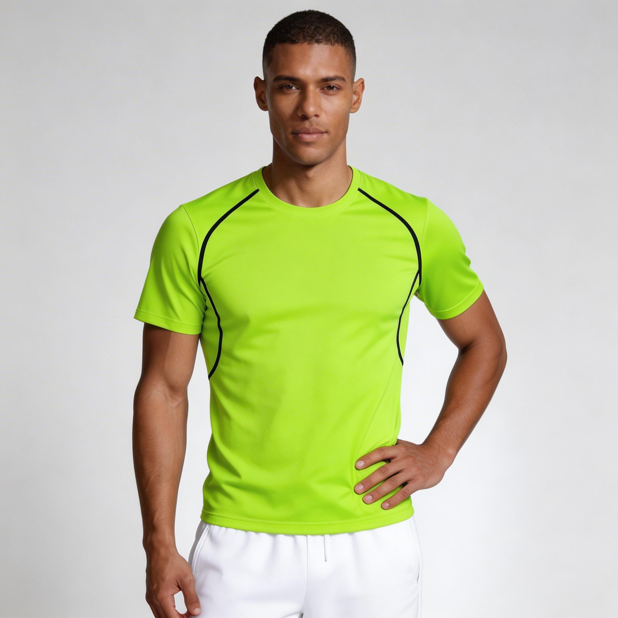 Crew Neck Athletic T-Shirt Contrast Panel for Men