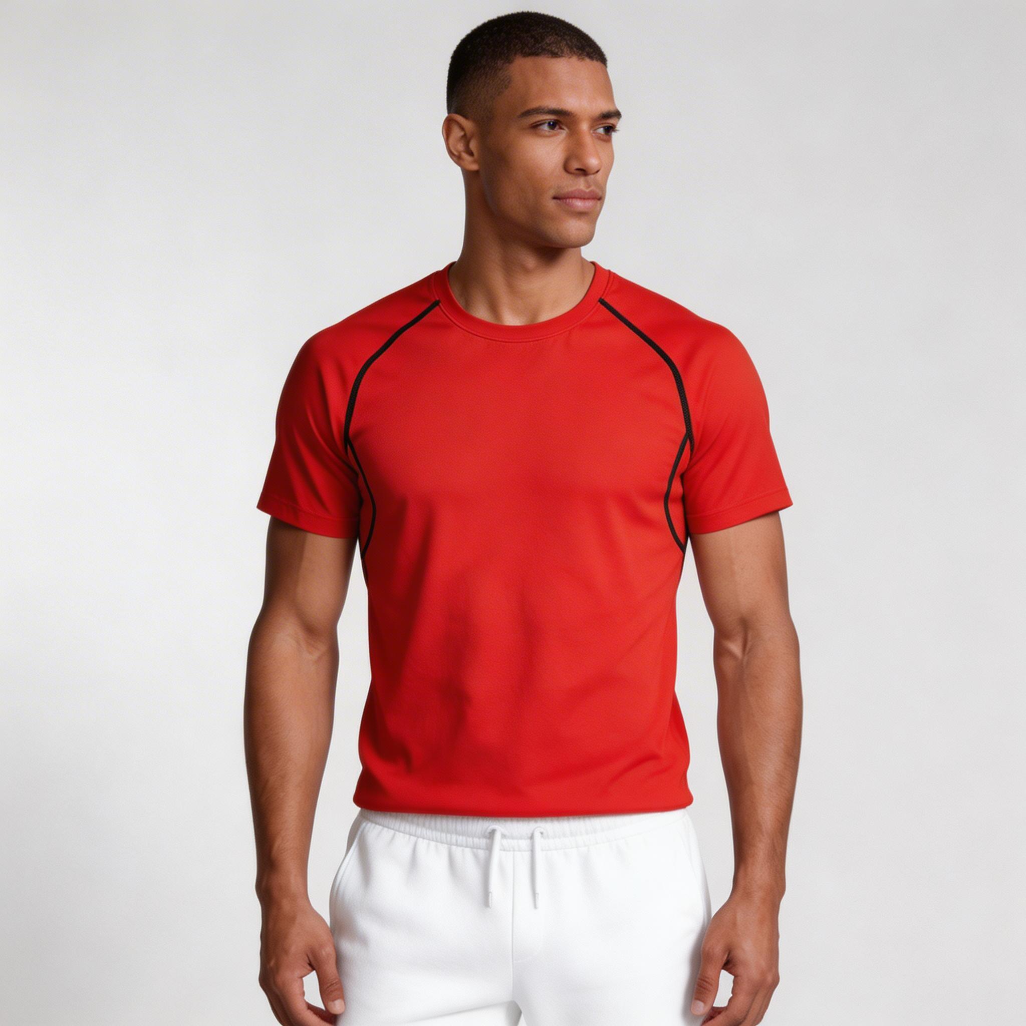 Crew Neck Athletic T-Shirt Contrast Panel for Men