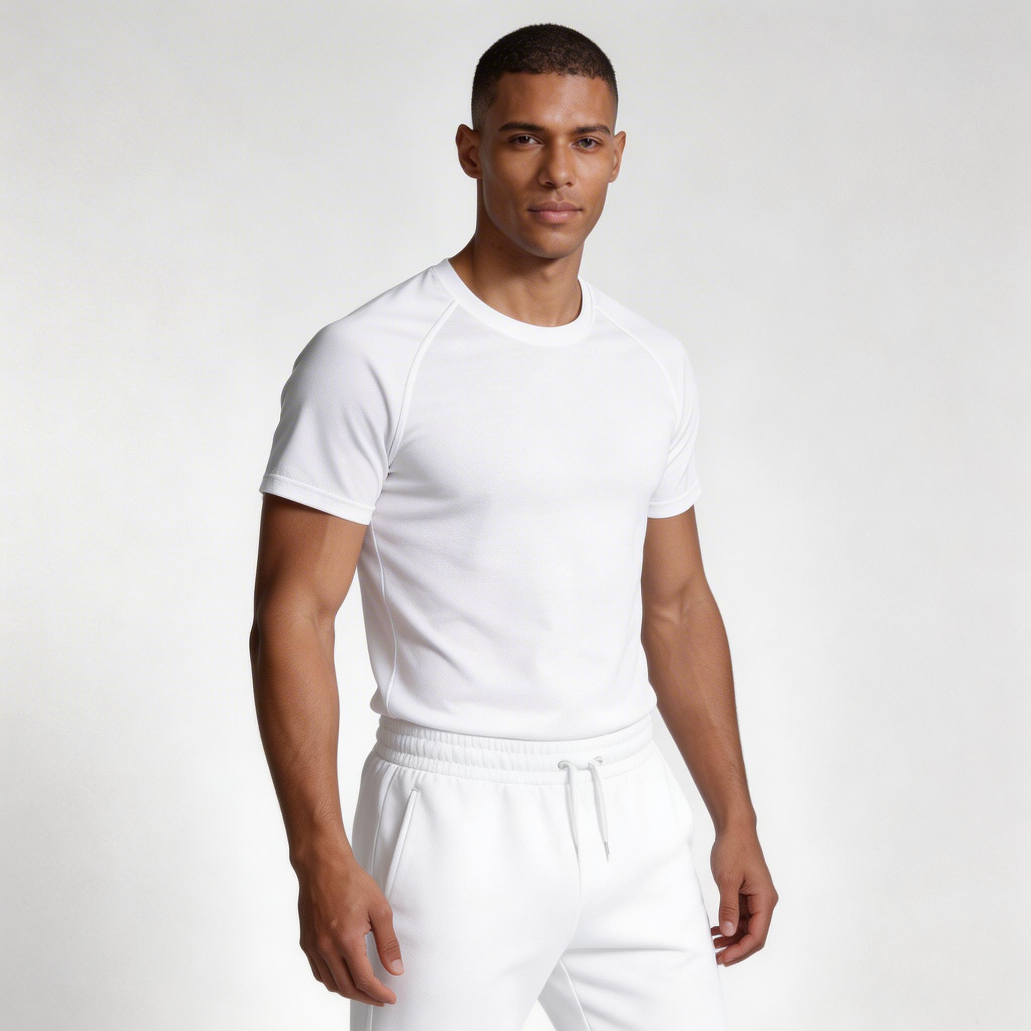 Crew Neck Athletic T-Shirt Contrast Panel for Men