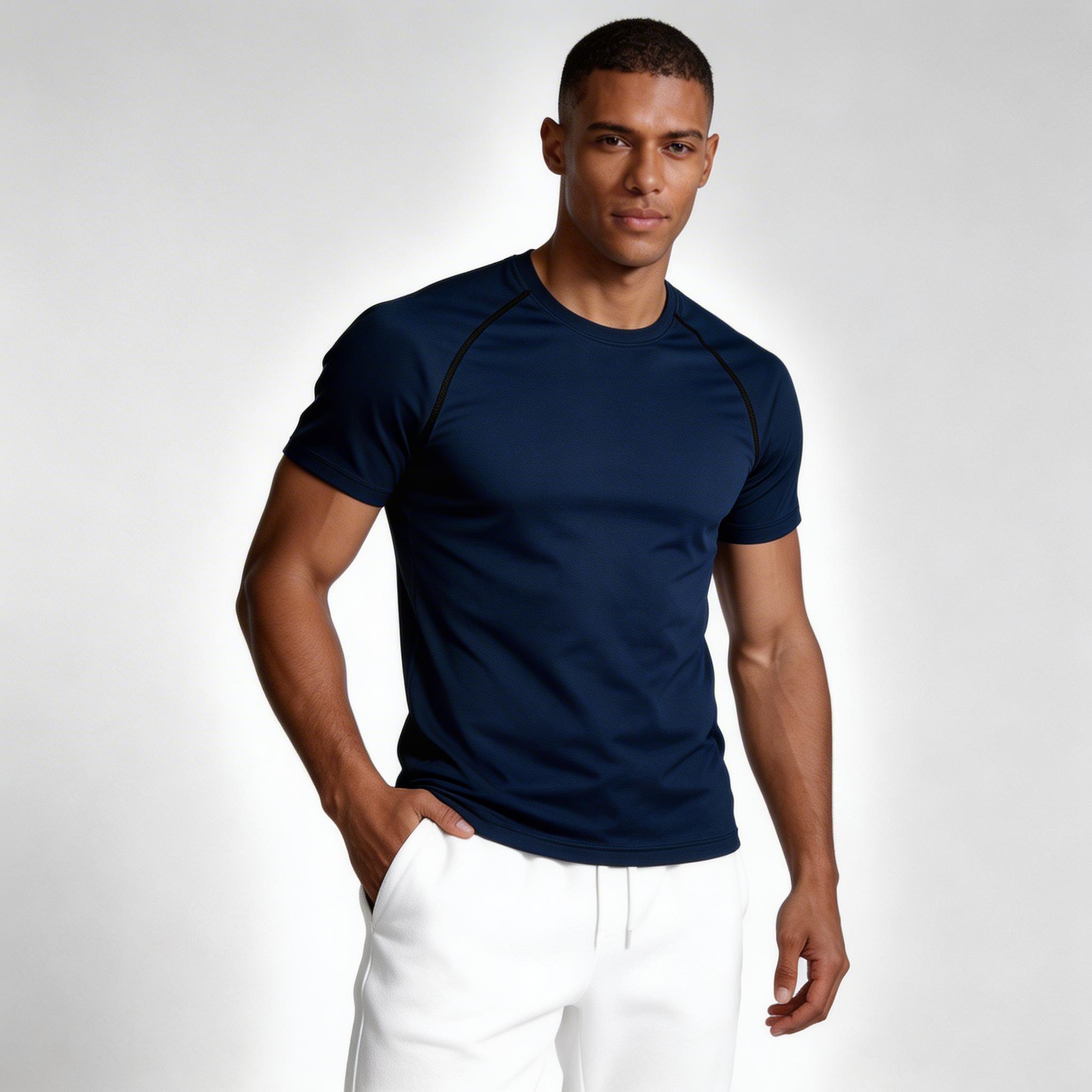 Crew Neck Athletic T-Shirt Contrast Panel for Men