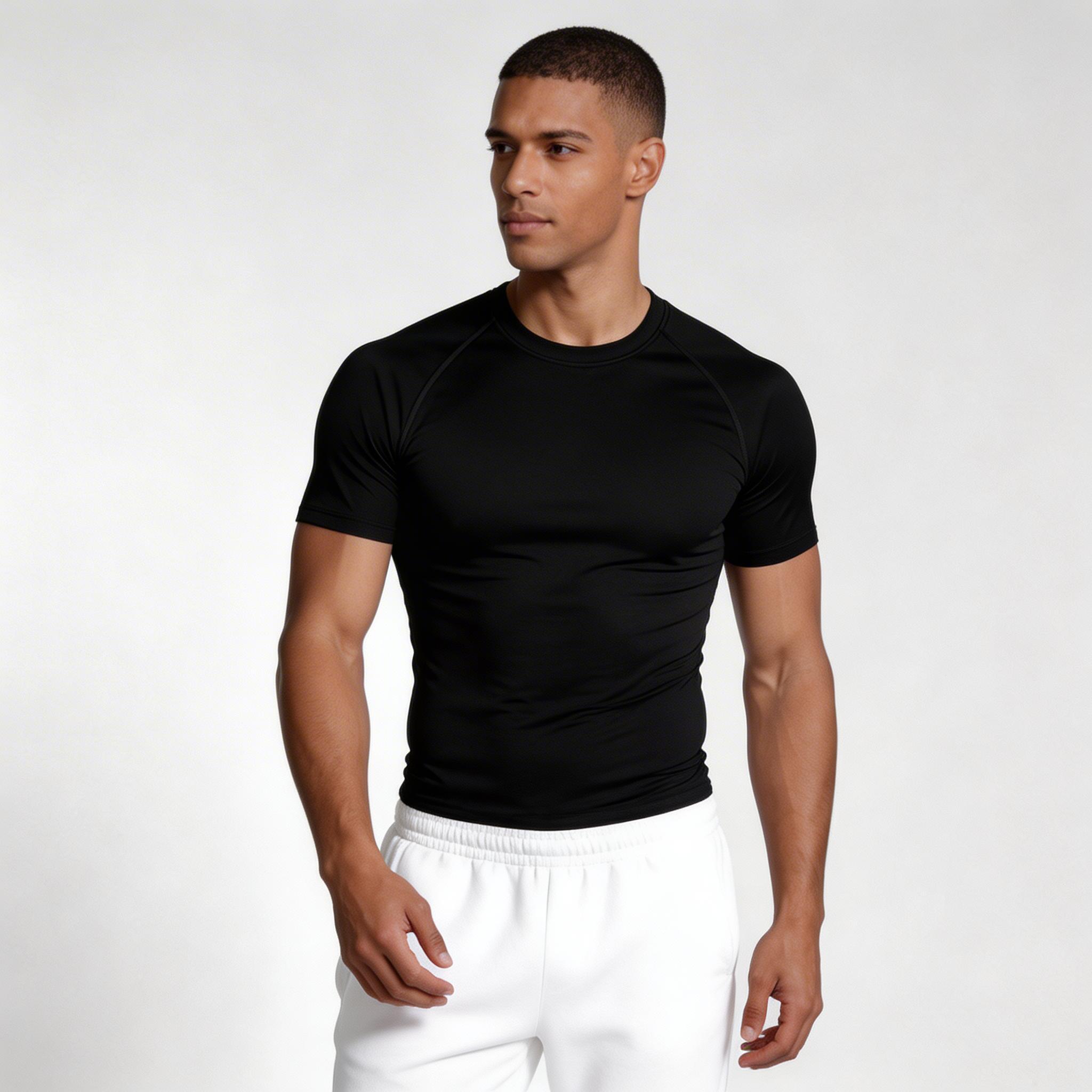 Crew Neck Athletic T-Shirt Contrast Panel for Men