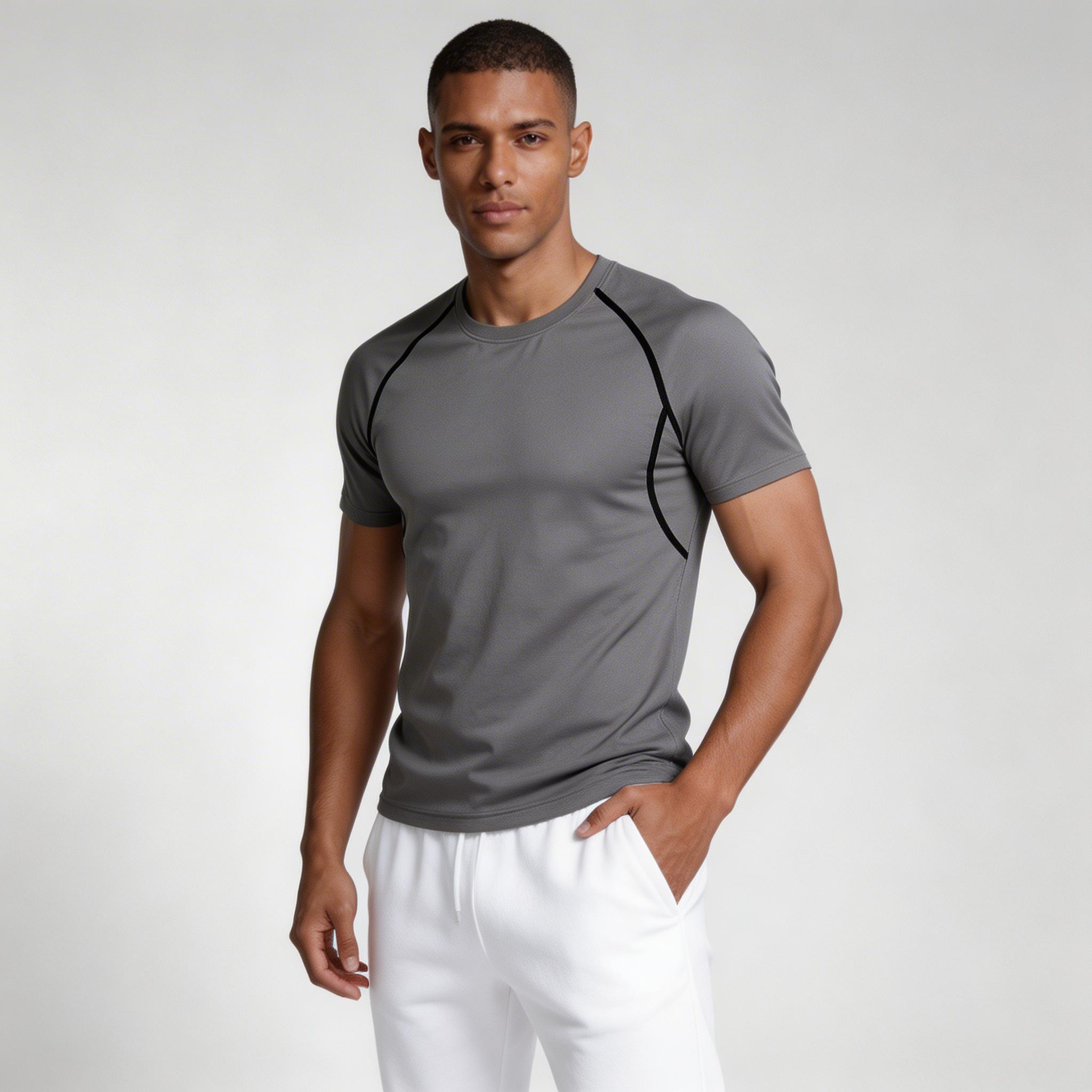 Crew Neck Athletic T-Shirt Contrast Panel for Men