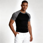 Crew Neck Athletic T-Shirt Contrast Panel for Men