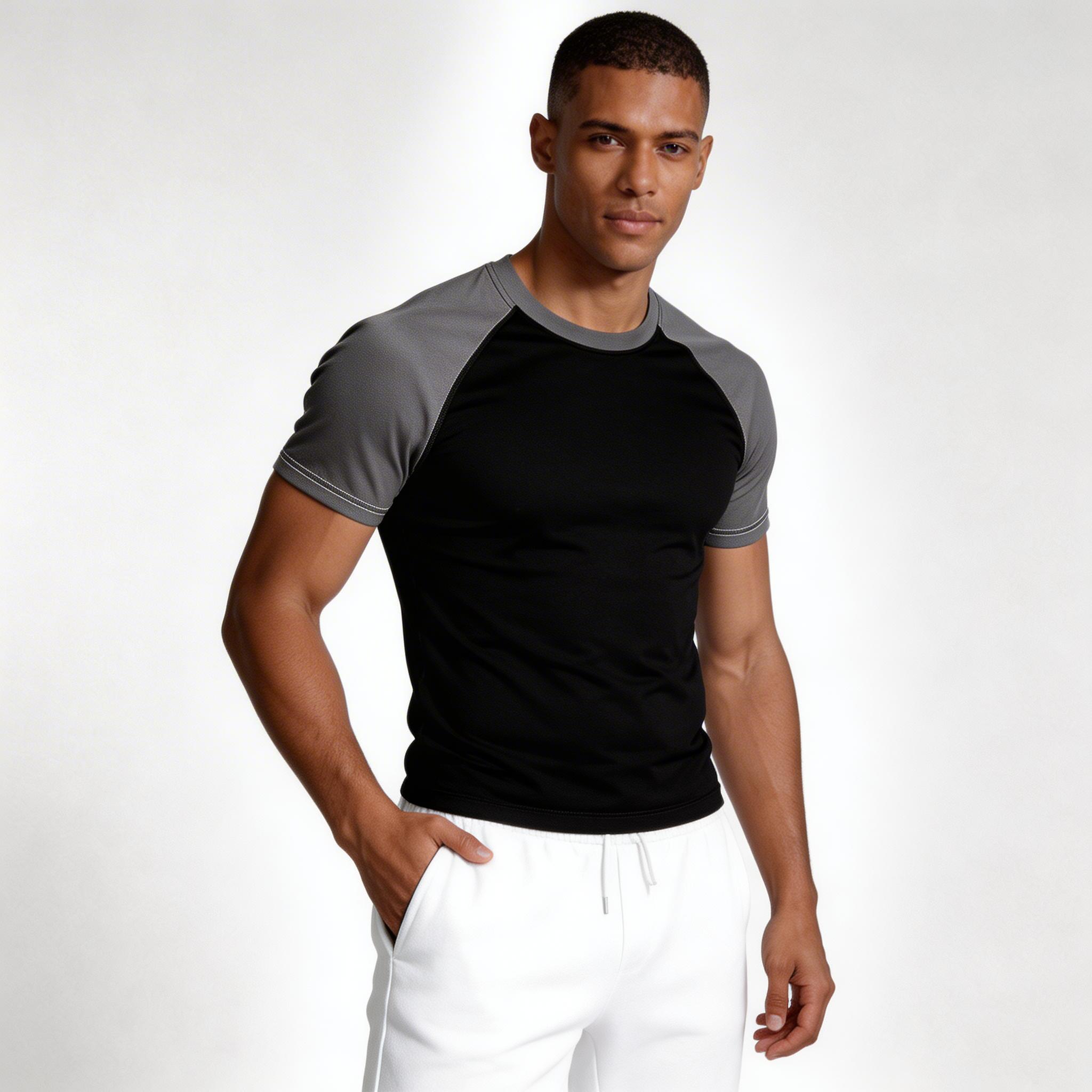 Crew Neck Athletic T-Shirt Contrast Panel for Men