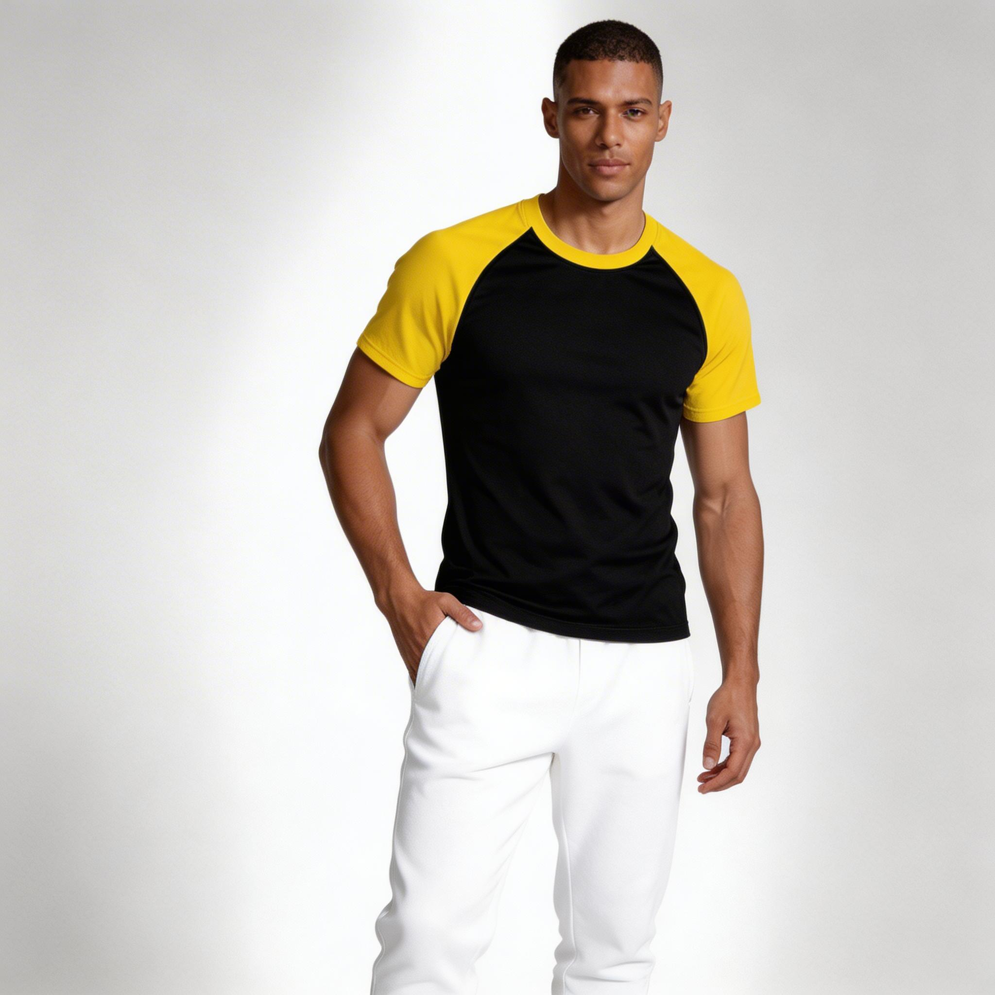 Crew Neck Athletic T-Shirt Contrast Panel for Men