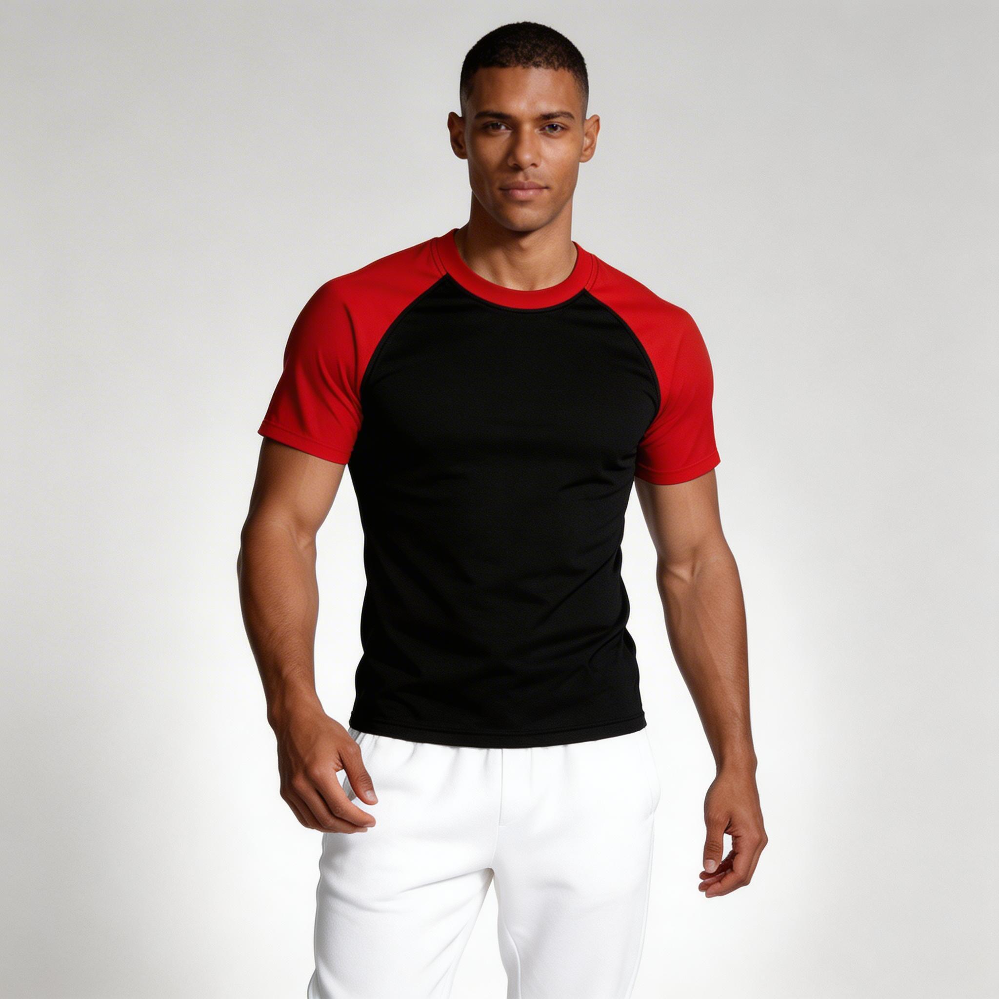 Crew Neck Athletic T-Shirt Contrast Panel for Men