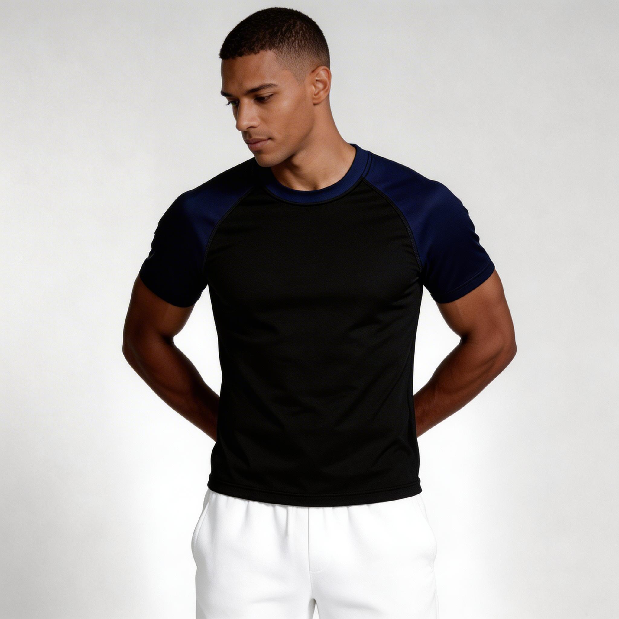 Crew Neck Athletic T-Shirt Contrast Panel for Men