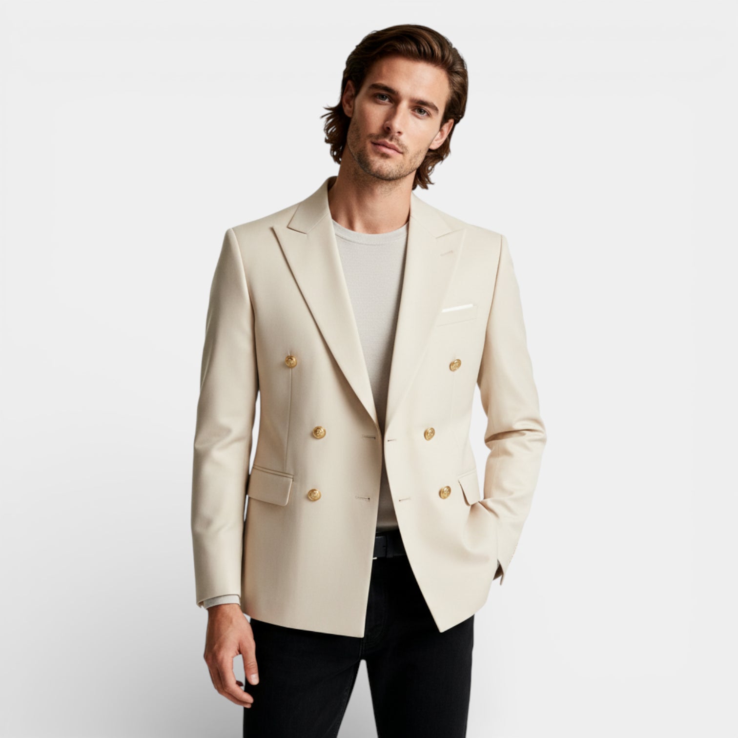 Double Breasted Suit Jacket Peak Lapel Regular Fit for Men