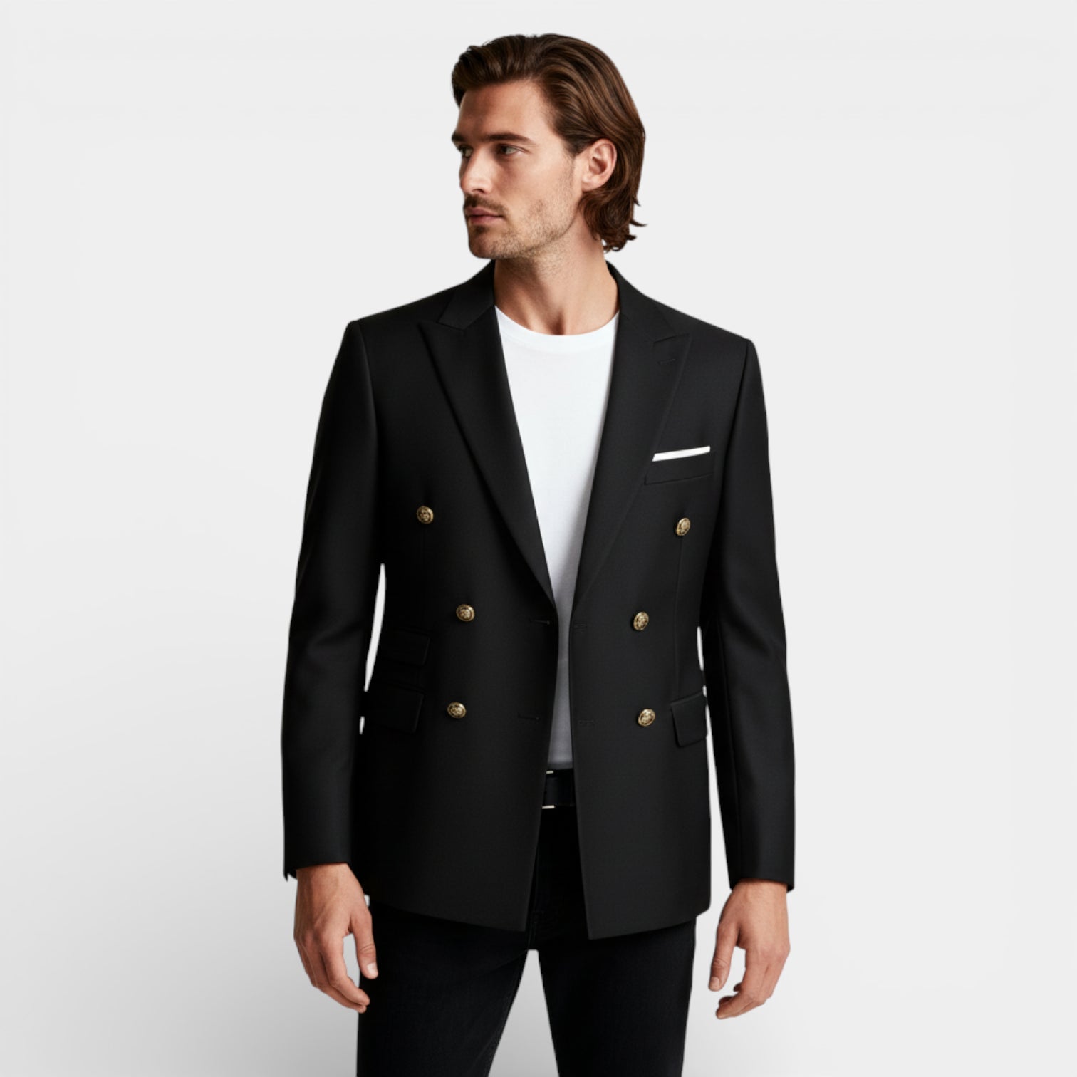 Double Breasted Suit Jacket Peak Lapel Regular Fit for Men