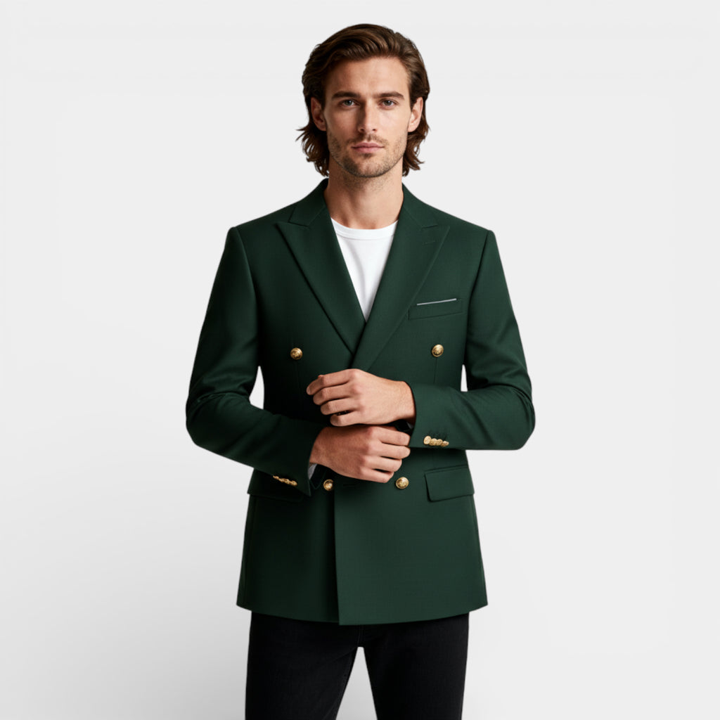 Double Breasted Suit Jacket Peak Lapel Regular Fit for Men