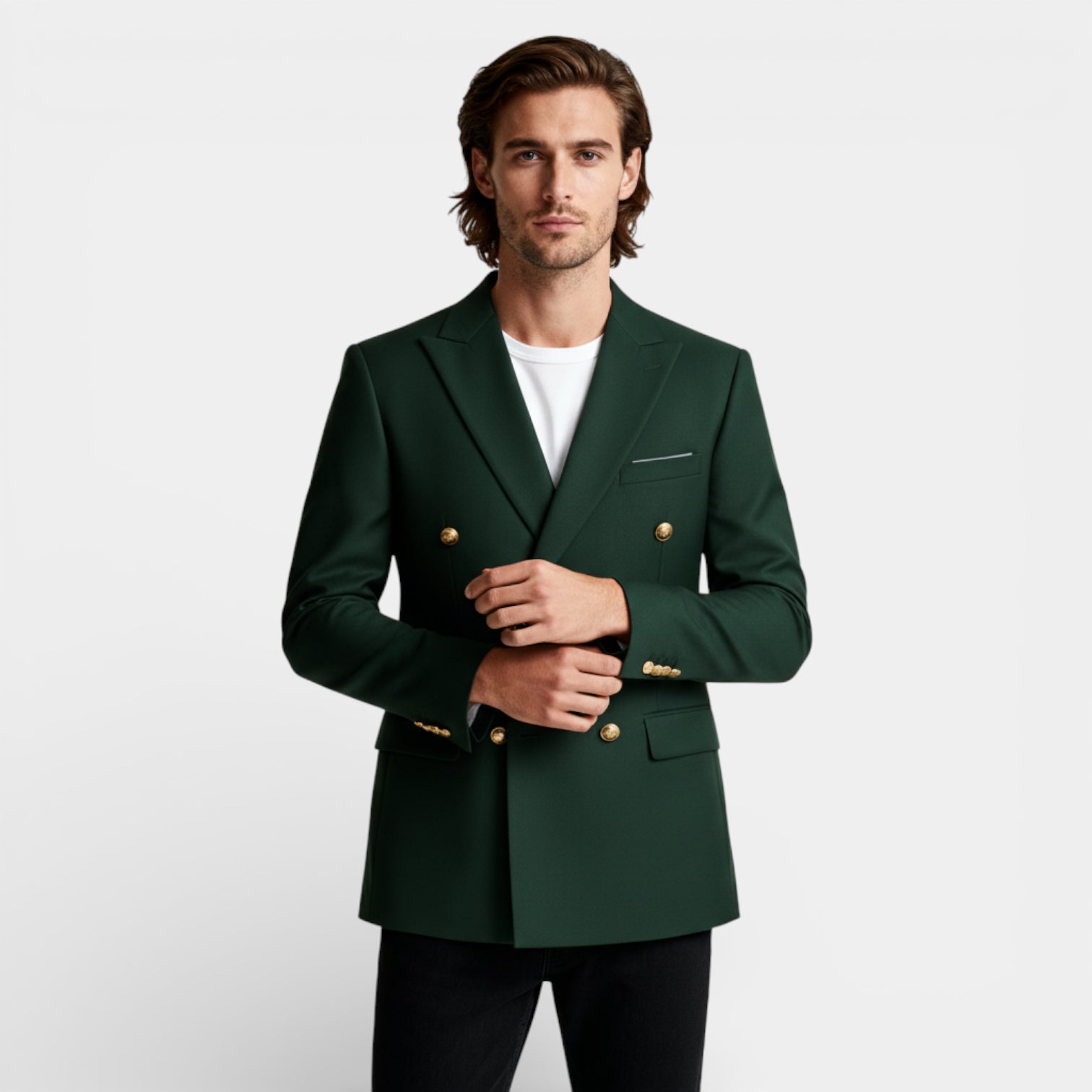 Double Breasted Suit Jacket Peak Lapel Regular Fit for Men