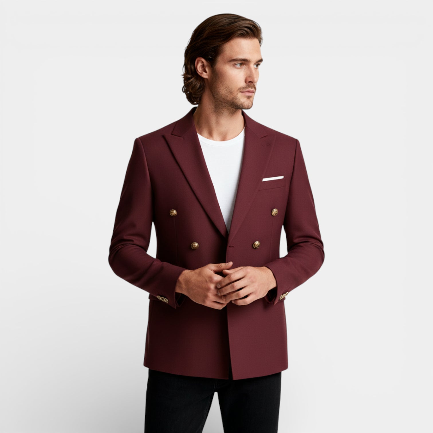 Double Breasted Suit Jacket Peak Lapel Regular Fit for Men