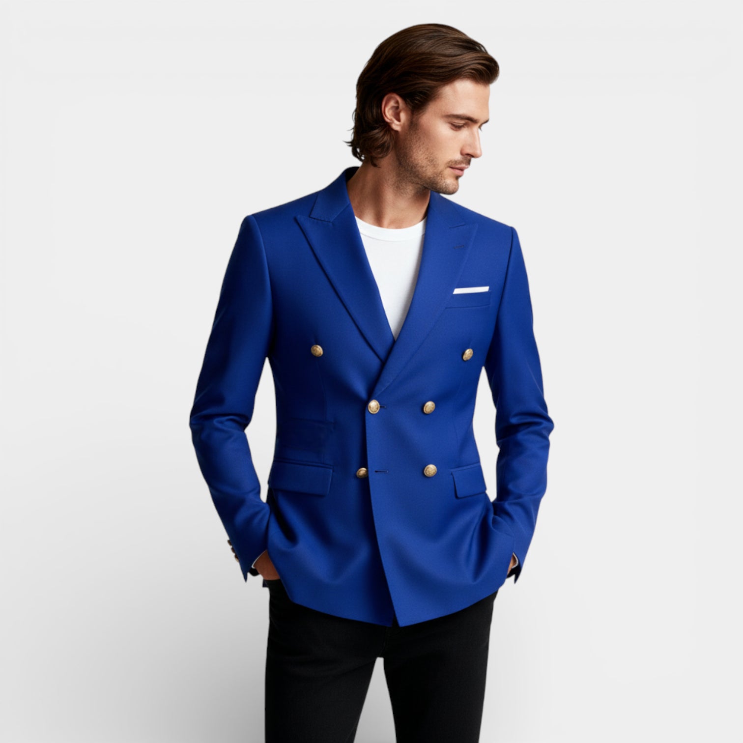 Double Breasted Suit Jacket Peak Lapel Regular Fit for Men