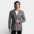 Double Breasted Suit Jacket Peak Lapel Regular Fit for Men