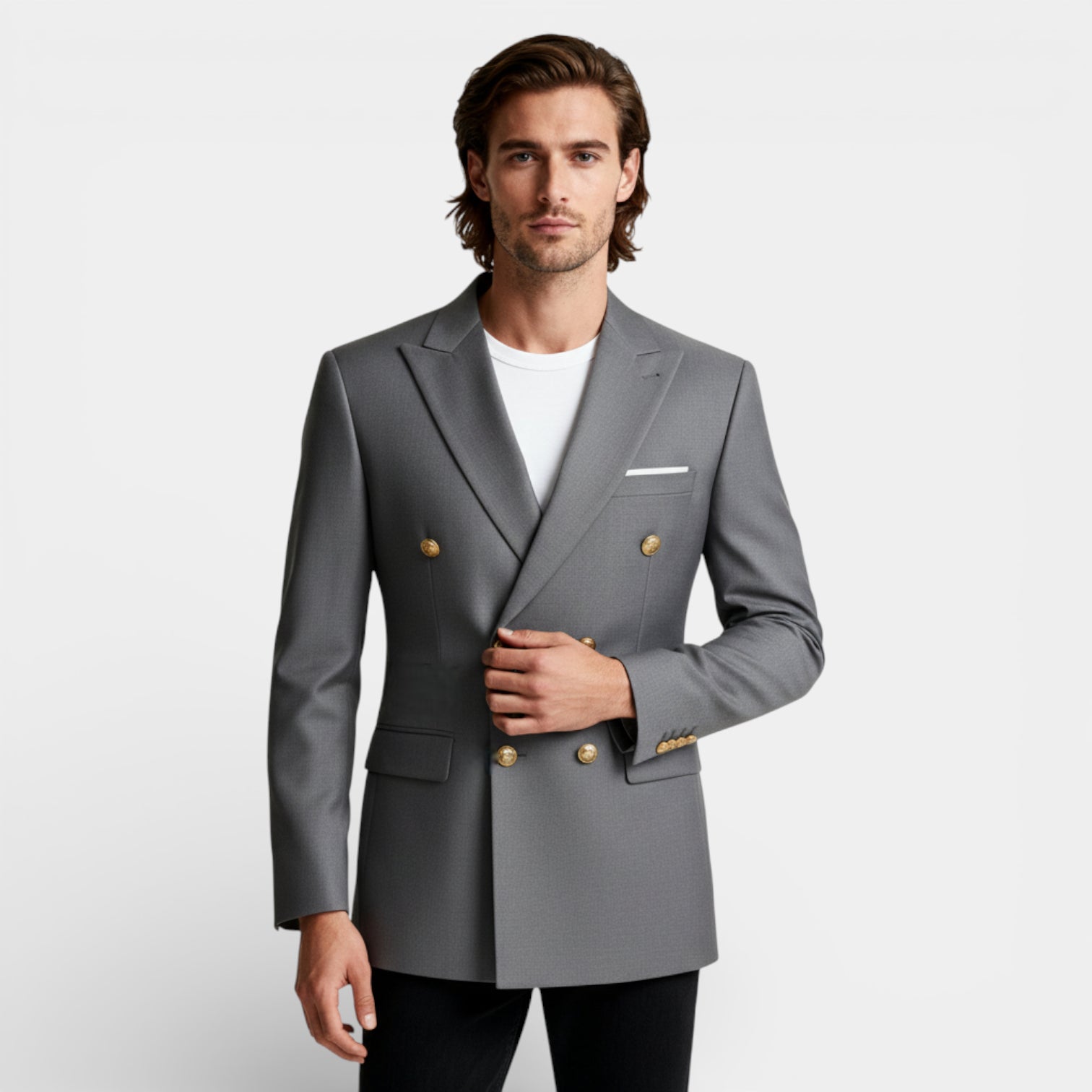 Double Breasted Suit Jacket Peak Lapel Regular Fit for Men