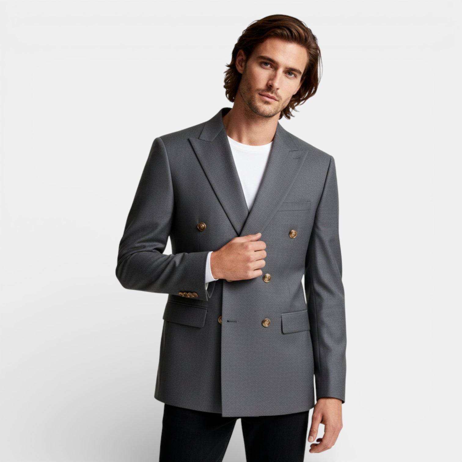 Double Breasted Suit Jacket Peak Lapel Regular Fit for Men