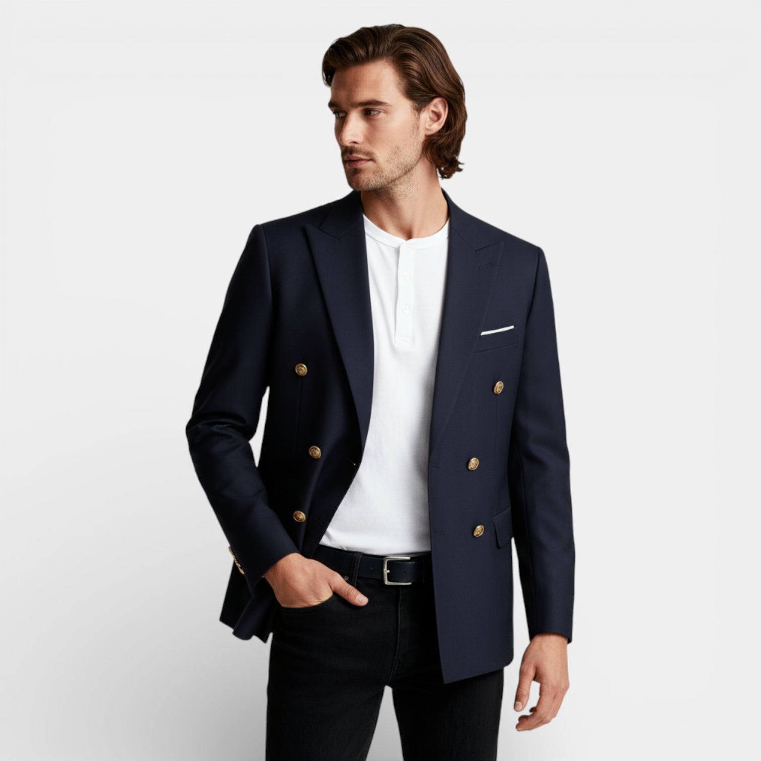 Double Breasted Suit Jacket Peak Lapel Regular Fit for Men