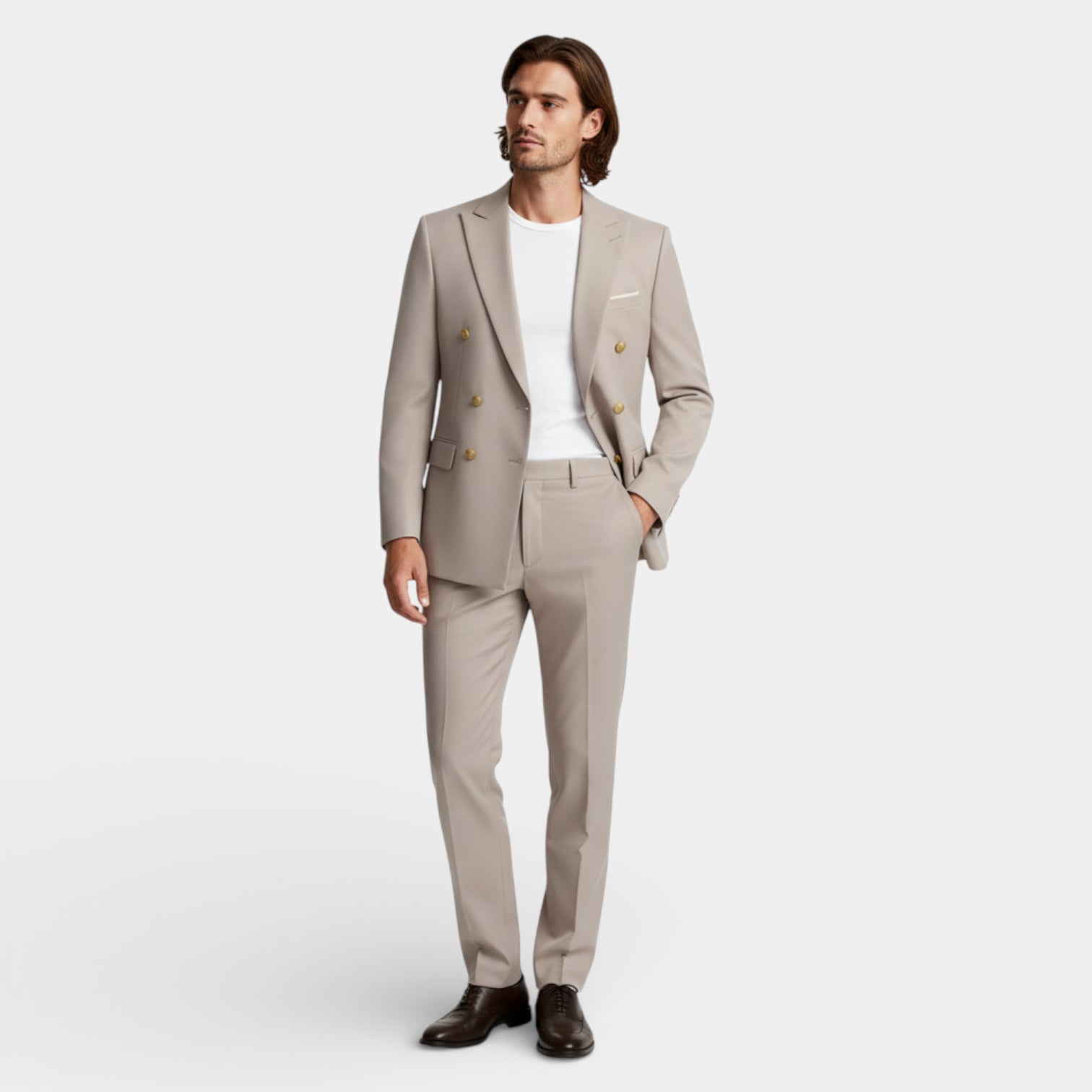 Double Breasted Suit Jacket Peak Lapel Regular Fit for Men