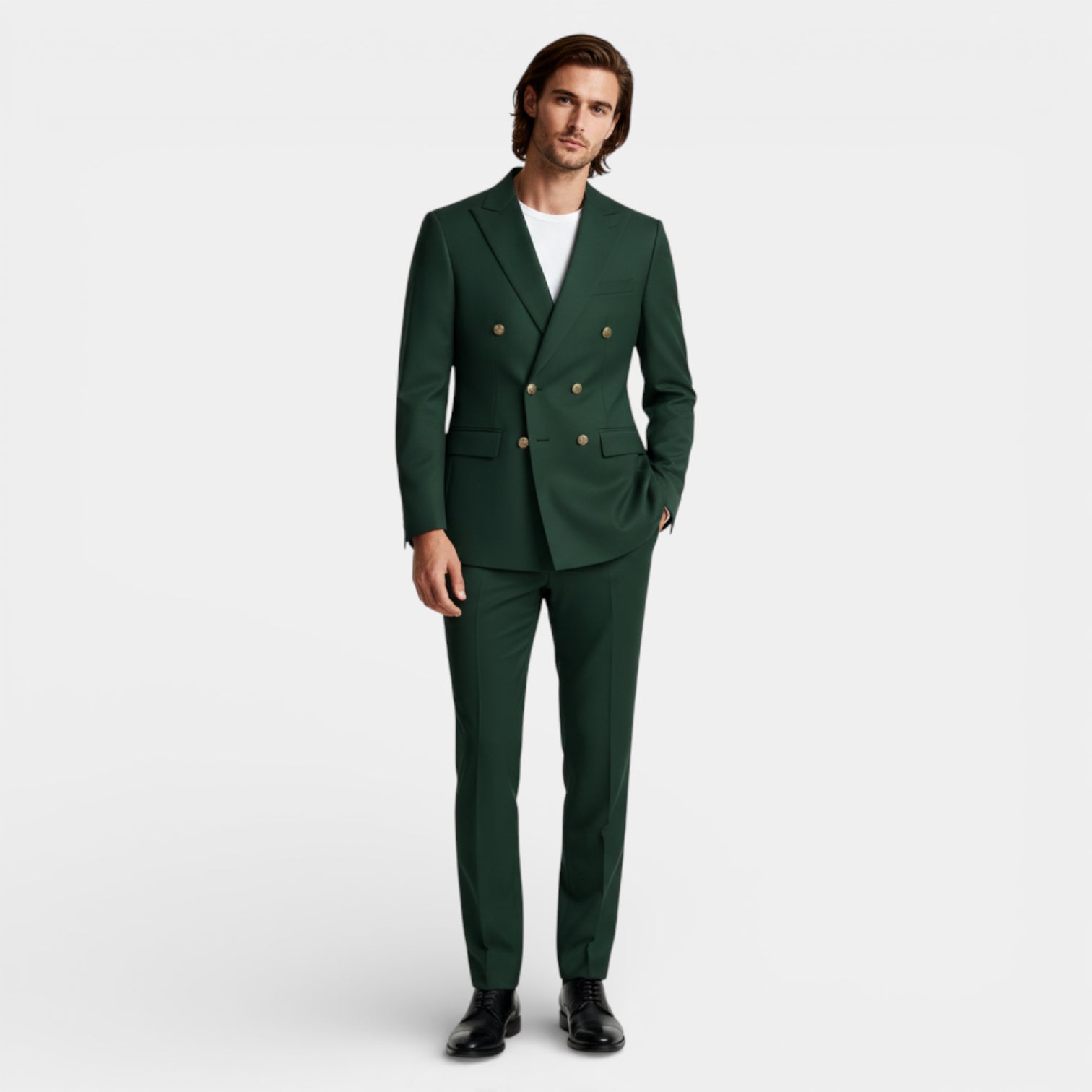 Double Breasted Suit Jacket Peak Lapel Regular Fit for Men