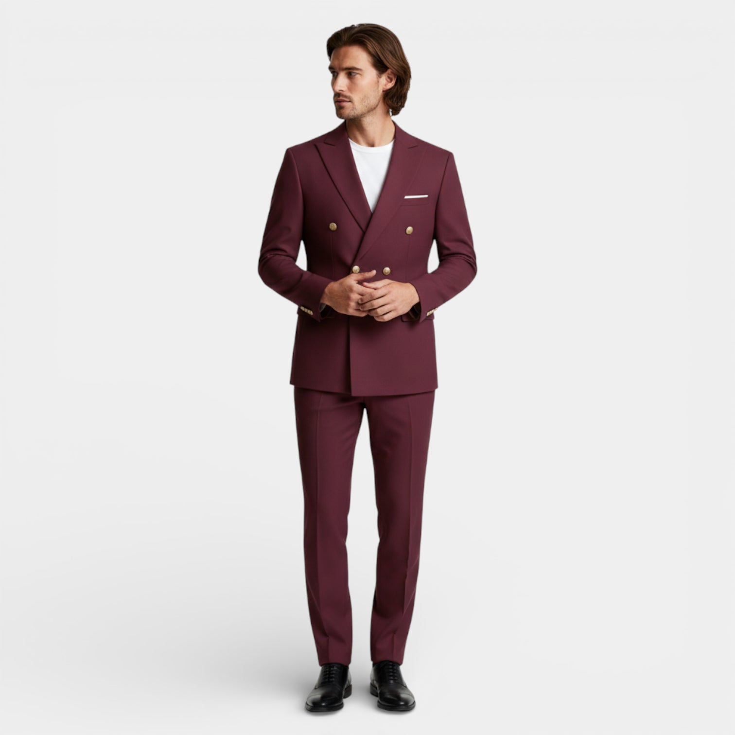 Double Breasted Suit Jacket Peak Lapel Regular Fit for Men