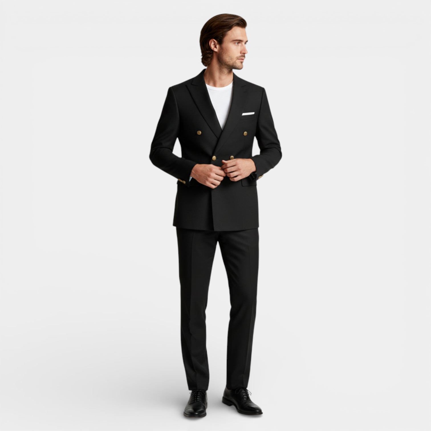 Double Breasted Suit Jacket Peak Lapel Regular Fit for Men