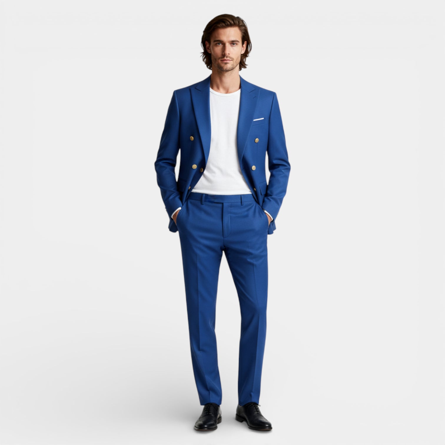 Double Breasted Suit Jacket Peak Lapel Regular Fit for Men