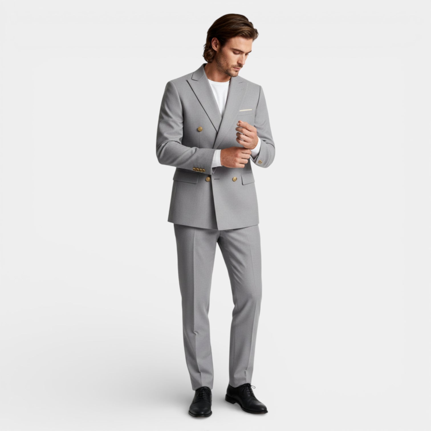 Double Breasted Suit Jacket Peak Lapel Regular Fit for Men