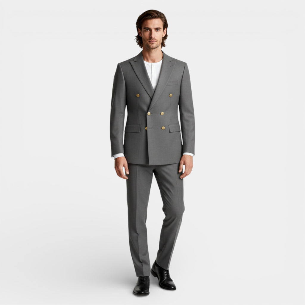 Double Breasted Suit Jacket Peak Lapel Regular Fit for Men