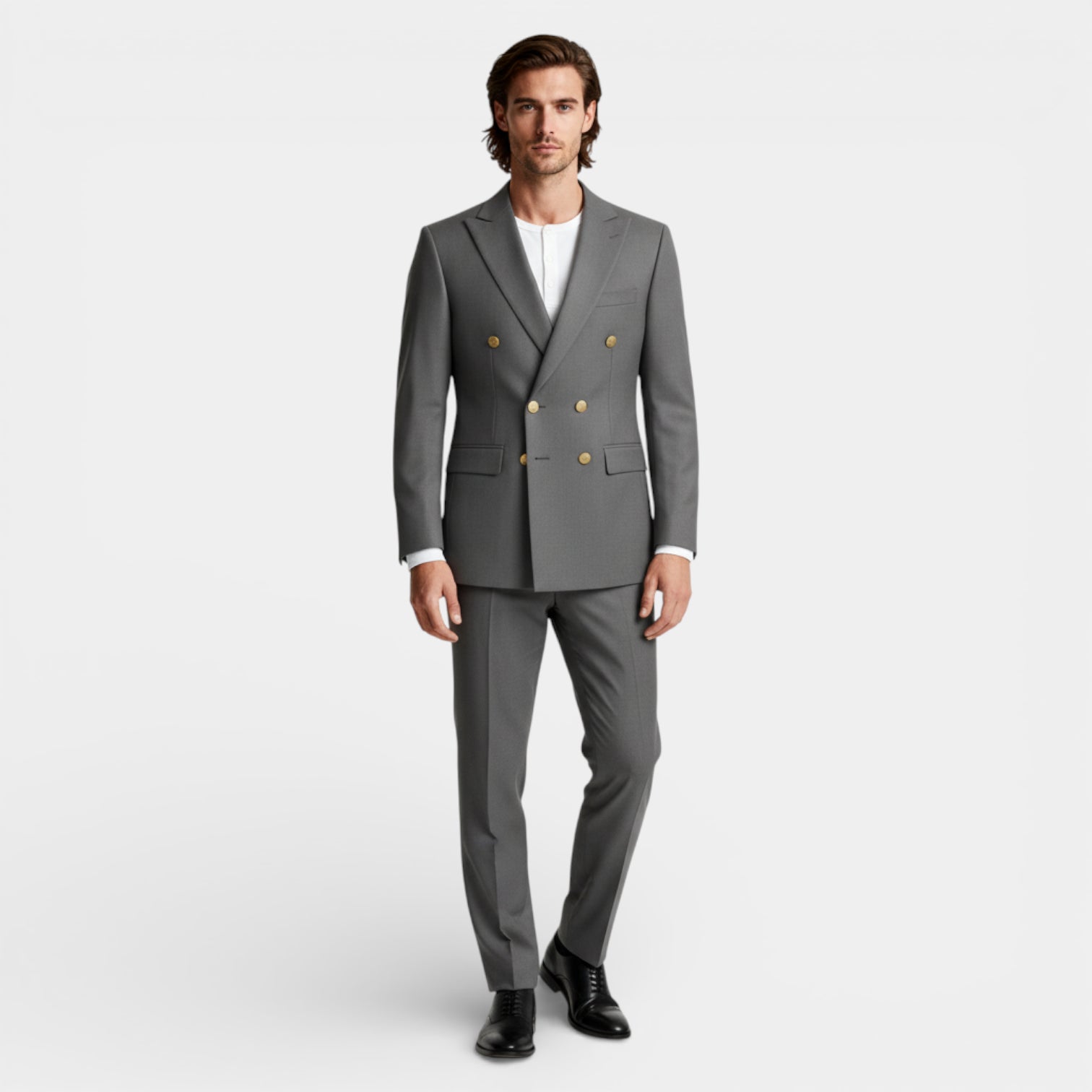 Double Breasted Suit Jacket Peak Lapel Regular Fit for Men
