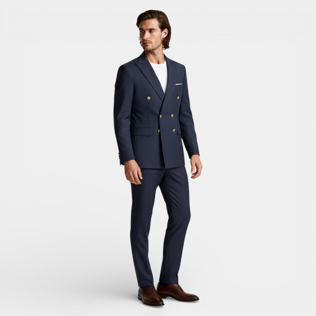 Double Breasted Suit Jacket Peak Lapel Regular Fit for Men