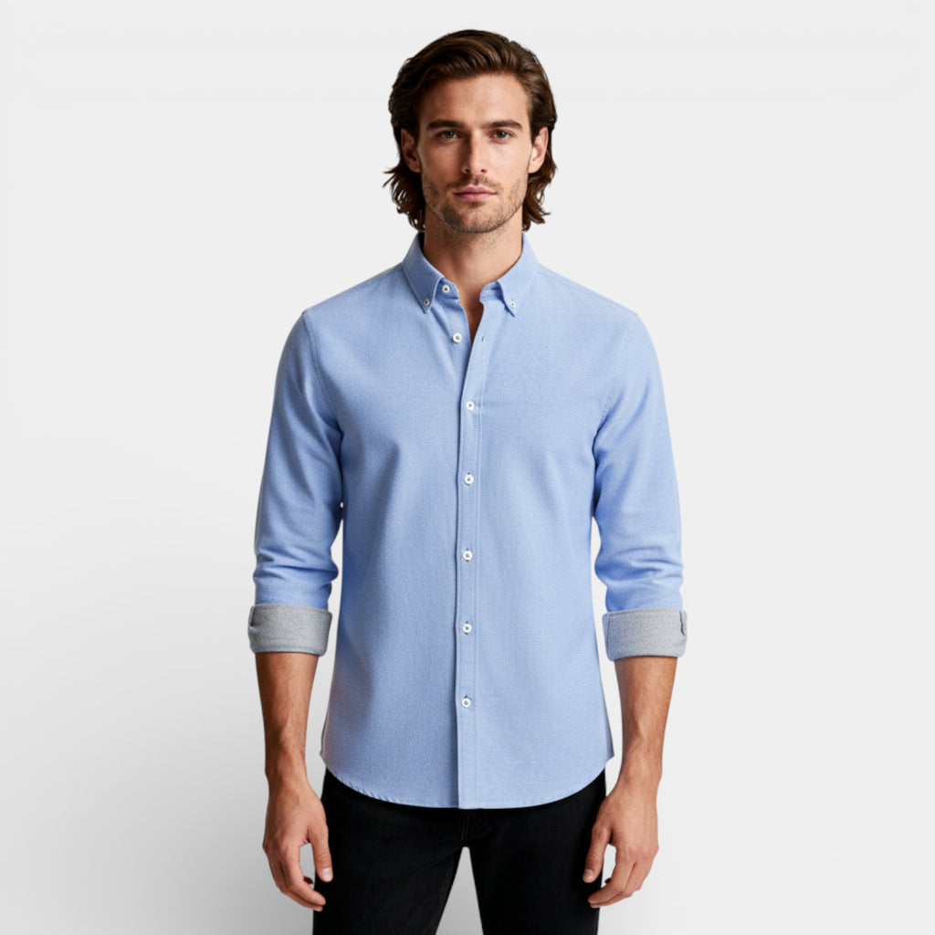 Long Sleeve Button-Up Shirt Contrast Cuff for Men