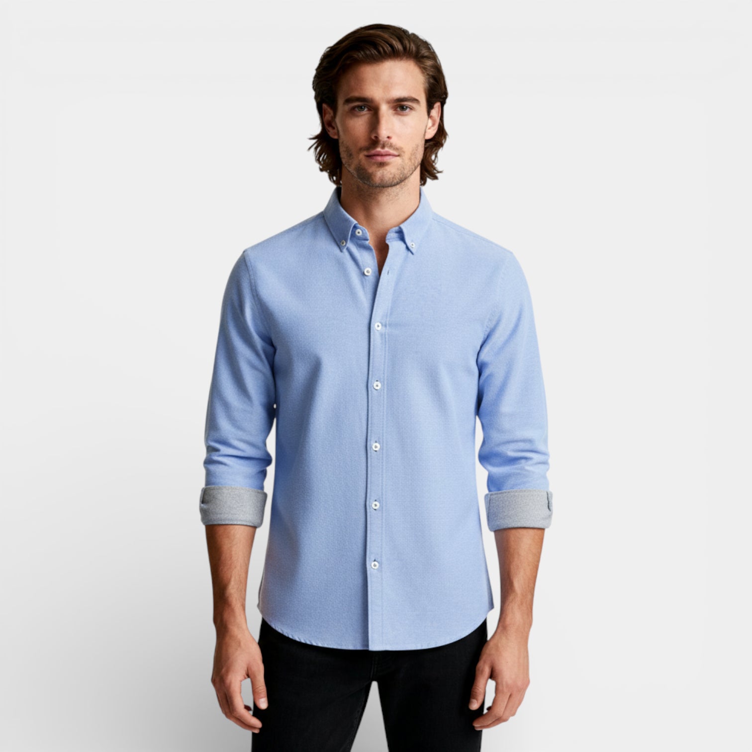 Long Sleeve Button-Up Shirt Contrast Cuff for Men