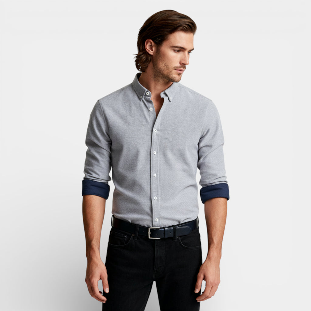 Long Sleeve Button-Up Shirt Contrast Cuff for Men