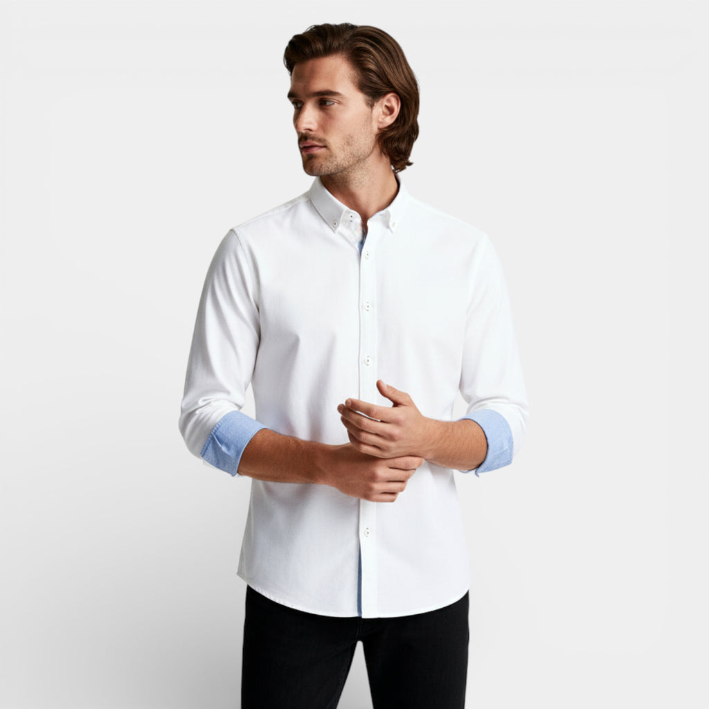 Long Sleeve Button-Up Shirt Contrast Cuff for Men