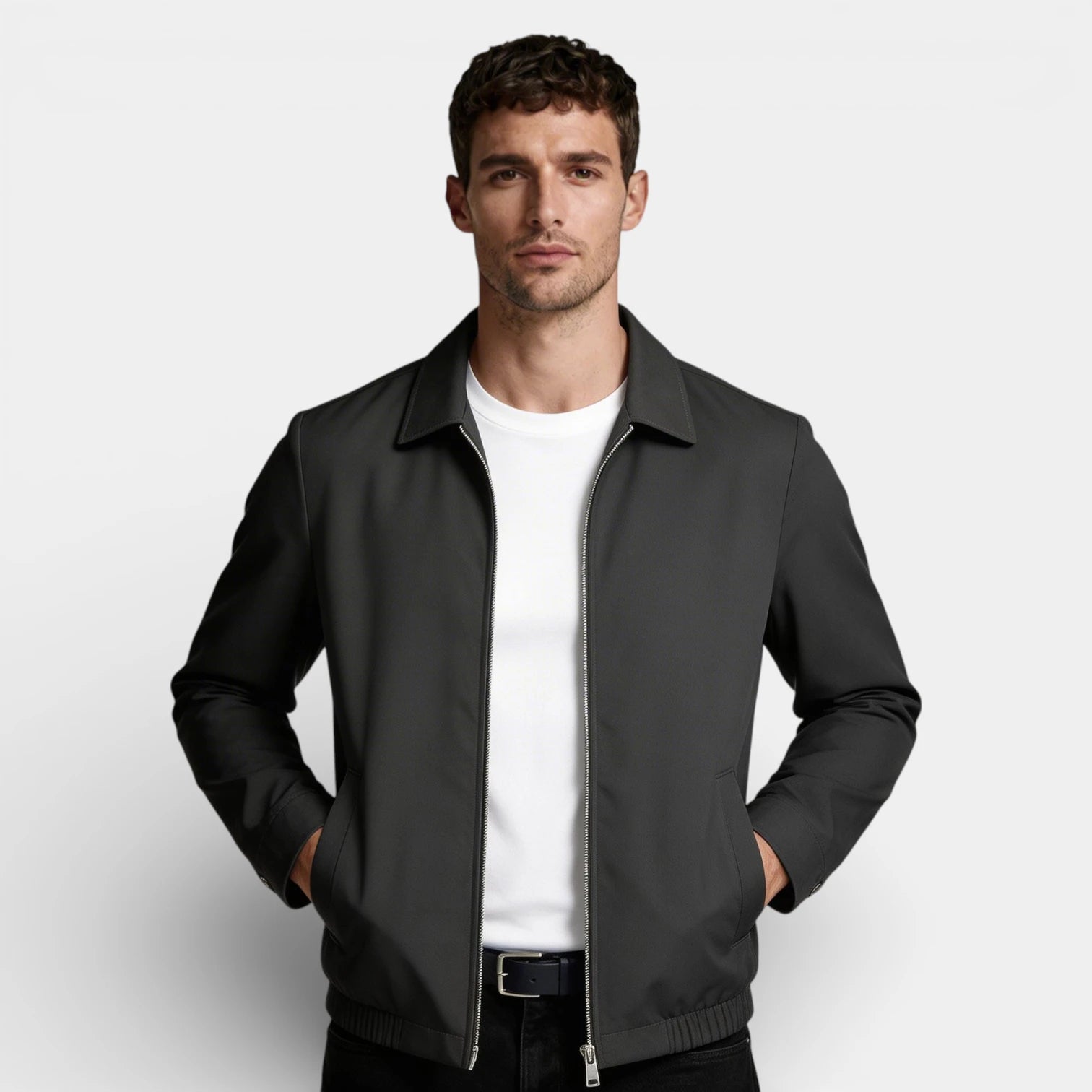 Polo Collar Zip-Up Jacket Regular Fit for Men