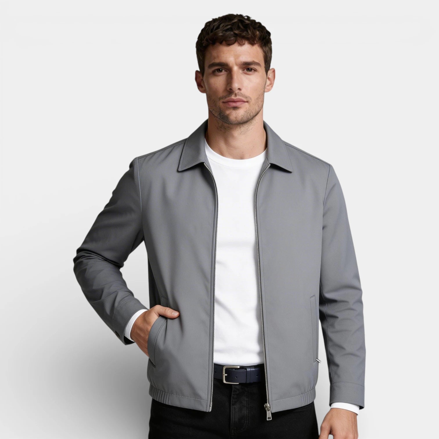 Polo Collar Zip-Up Jacket Regular Fit for Men