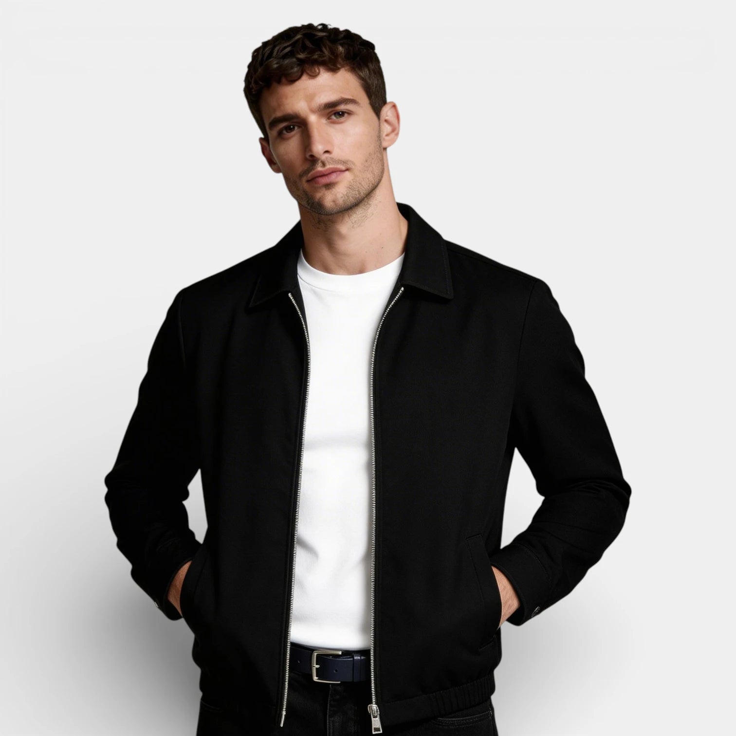 Polo Collar Zip-Up Jacket Regular Fit for Men
