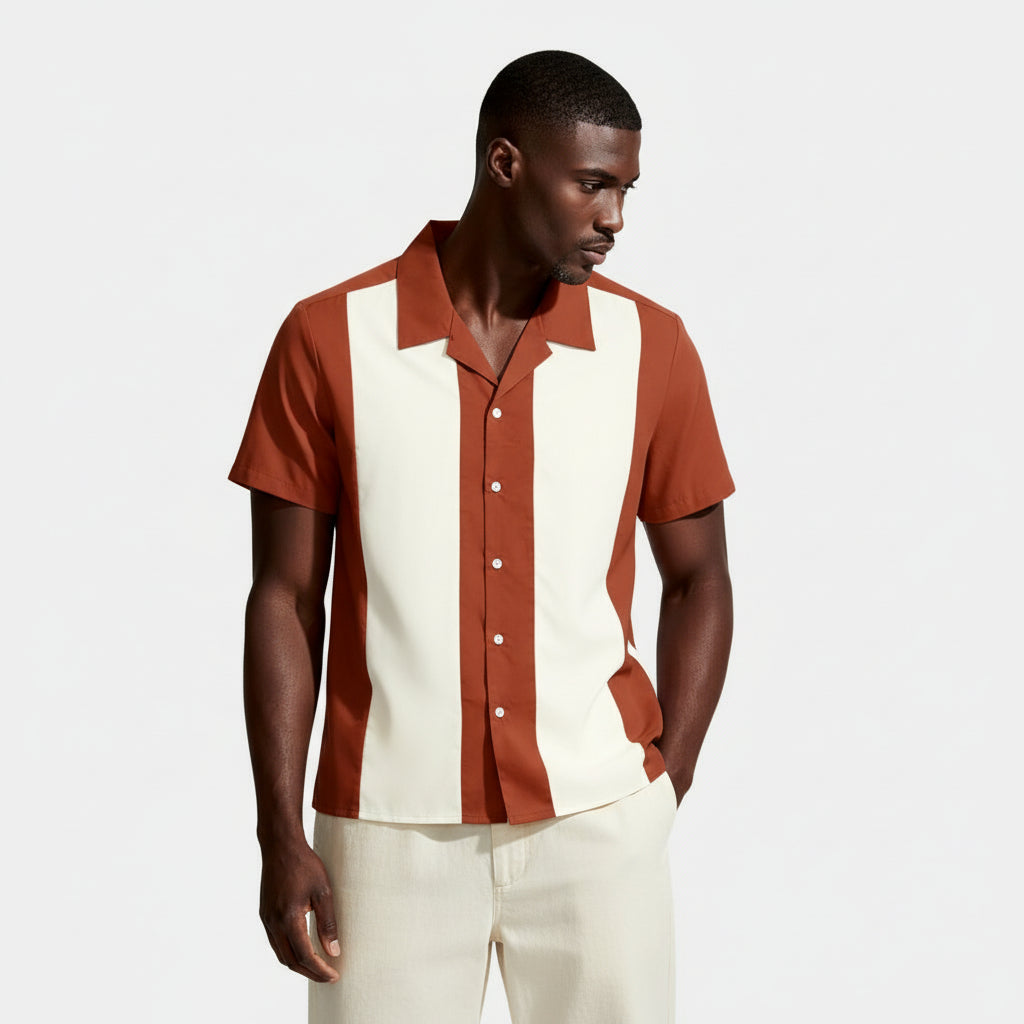 Short Sleeve Button-Up Panel Shirt Regular Fit for Men