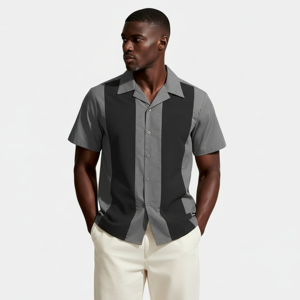 Short Sleeve Button-Up Panel Shirt Regular Fit for Men