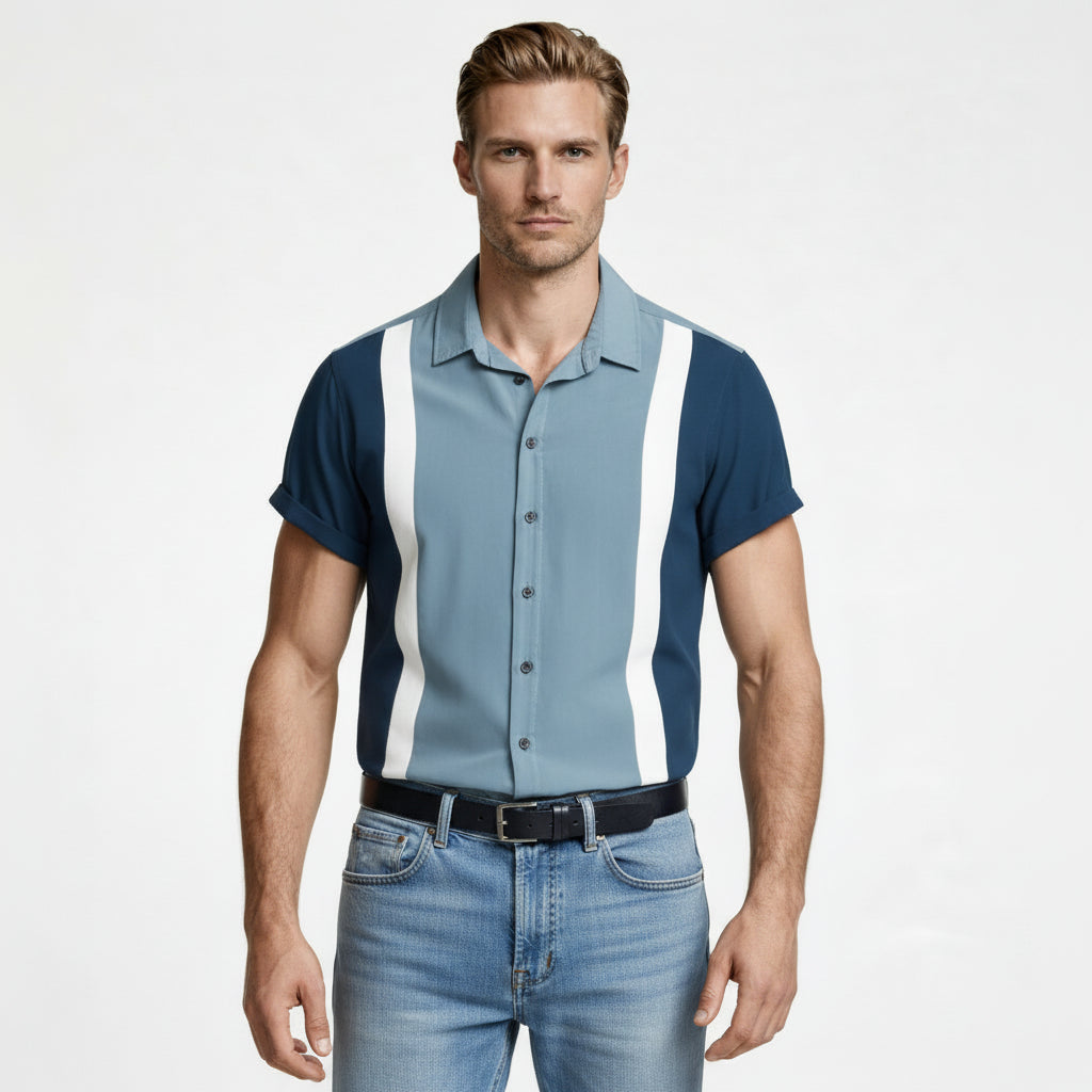 Short Sleeve Camp Collar Button-Up Shirt for Men