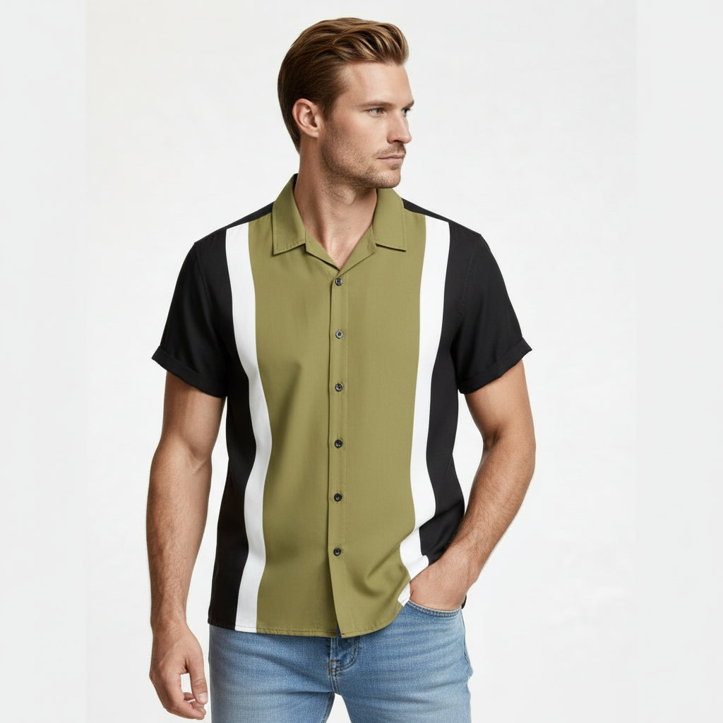 Short Sleeve Camp Collar Button-Up Shirt for Men