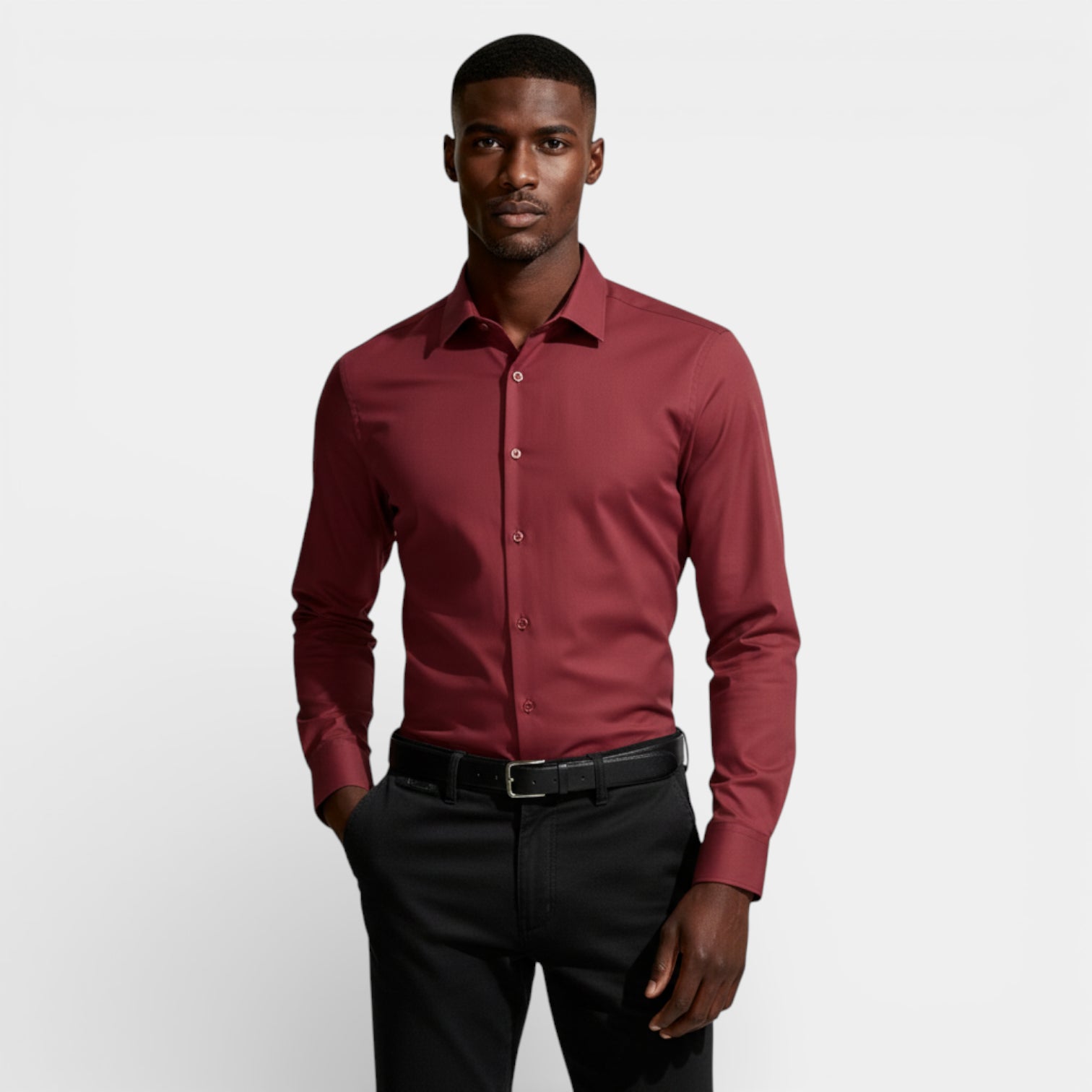 Slim Fit Long Sleeve Button-Up Shirt for Men