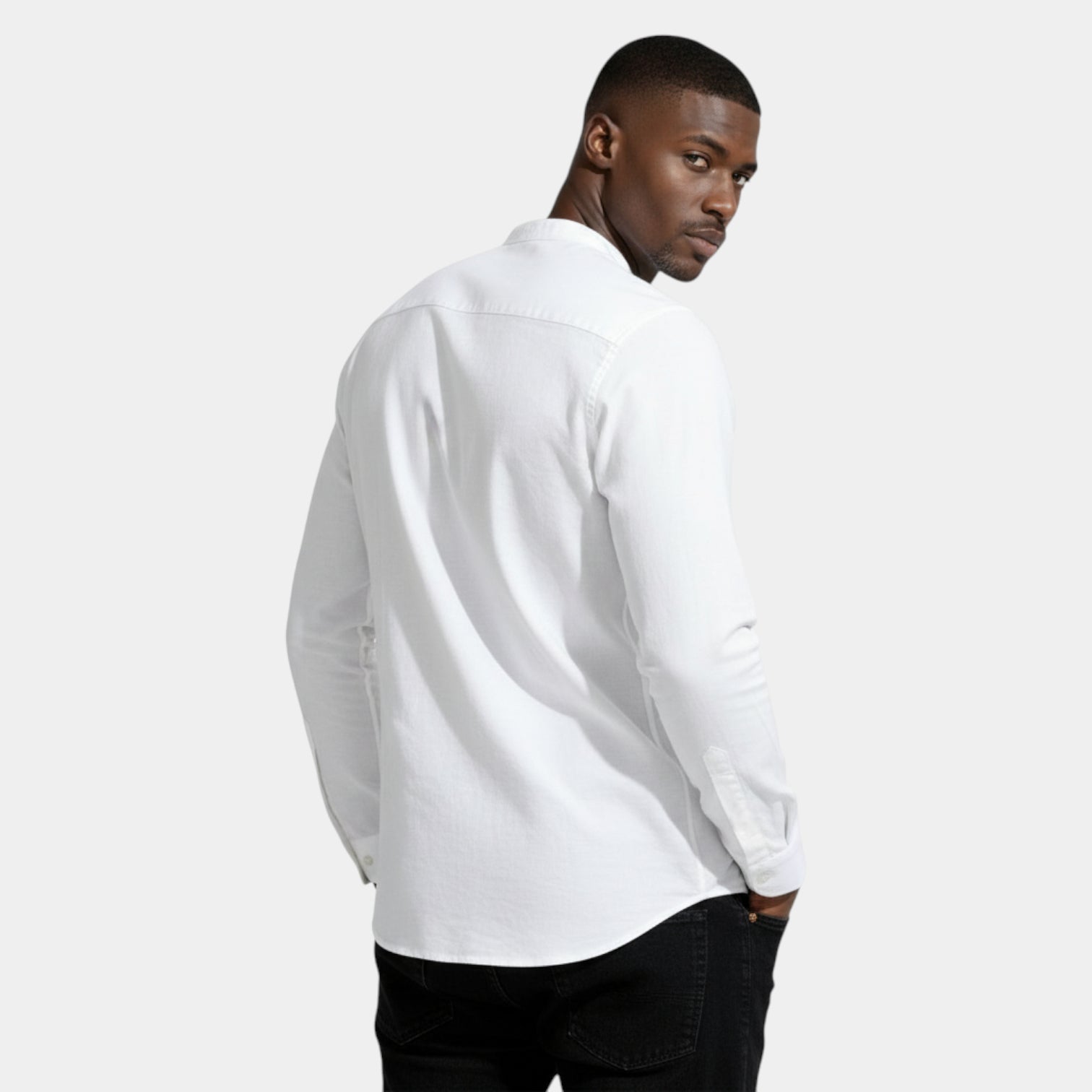 Band Collar Long Sleeve Shirt Slim Fit for Men