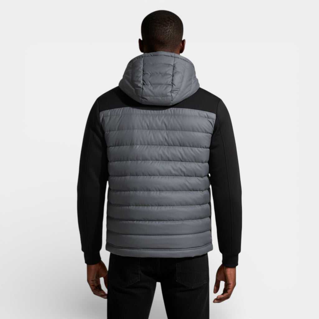 Quilted Hooded Zip-Up Jacket Stretch Sleeves for Men