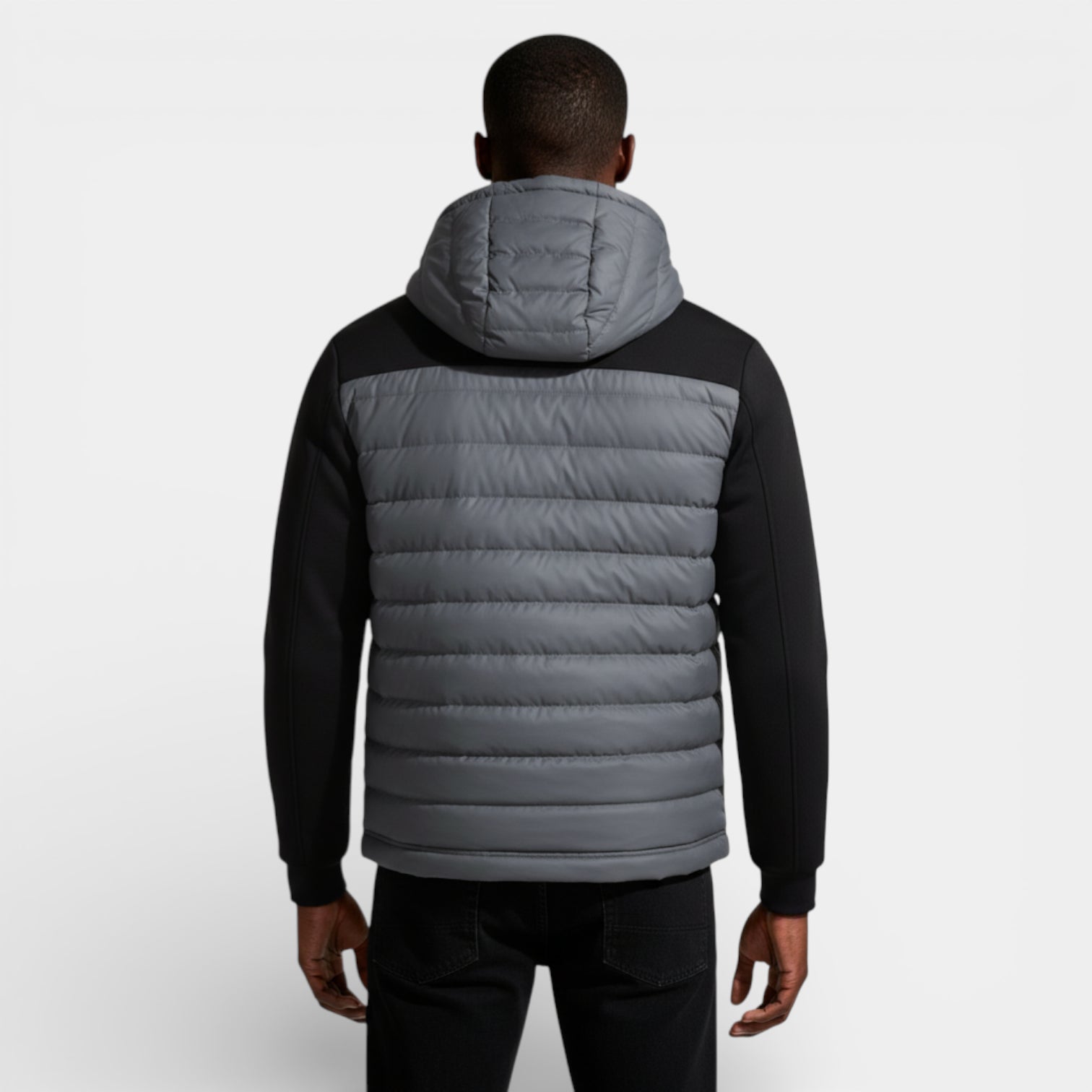 Quilted Hooded Zip-Up Jacket Stretch Sleeves for Men